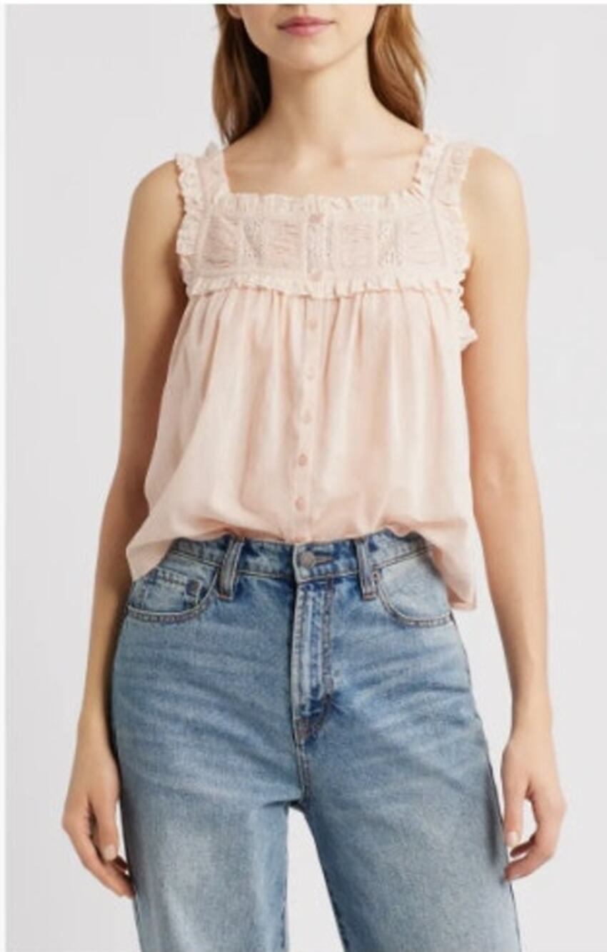 NEW! Doen 'Fidella' Lace Trim Top in BLUSH (L)